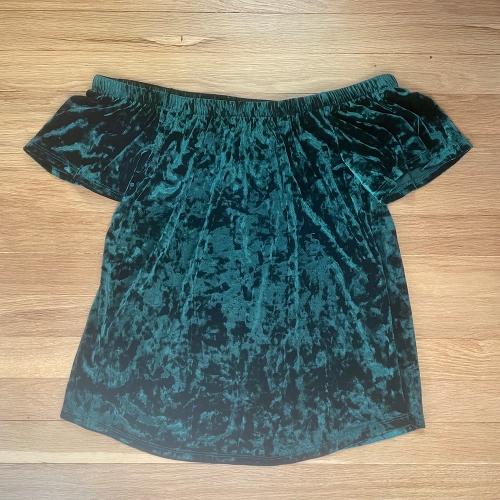 Green Velvet Off The Shoulder Top